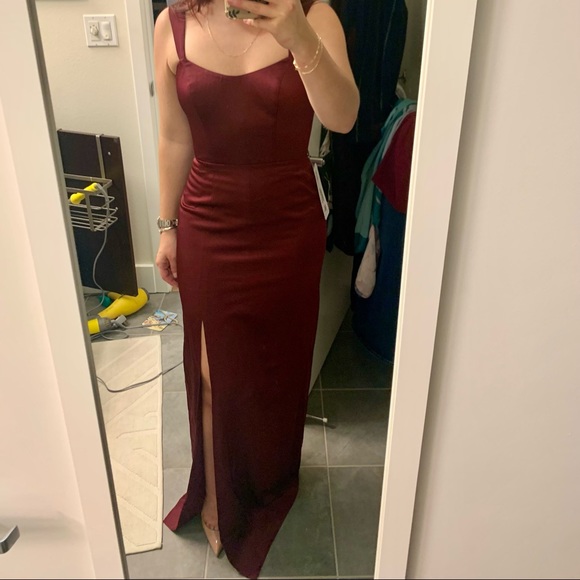 Azazie Nessi Stretch Satin Cabernet Bridesmaid Dress A2 - Picture 2 of 3